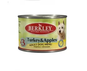 Berkley №3 консервы для собак с  индейкой и яблоками, вес 0,2 кг