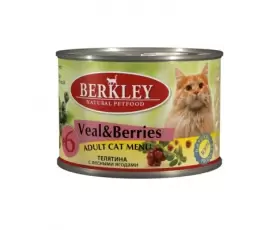 Berkley №6 консервы для взрослых кошек с телятиной и лесными ягодами, вес 0,2 кг